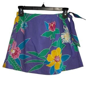 Vtg e, Stewart 100% Cotton Hawaiian Print Size 12 Wrap Mini Skirt Made in USA
